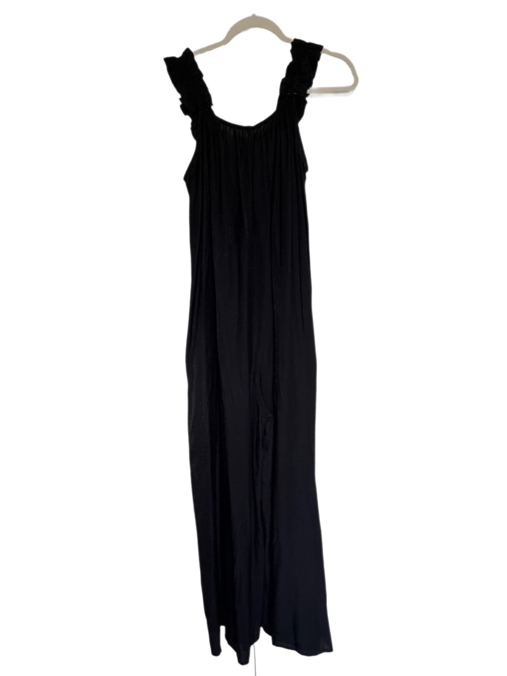 Smocked Ruffle-Strap Black Jumpsuit